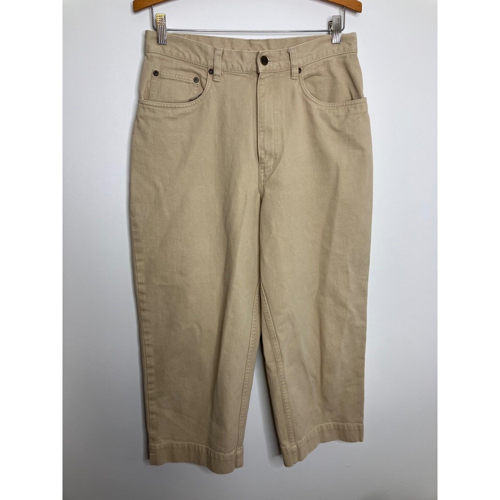 L.L. Bean Cropped Pants Women 12 Reg Khaki Good Cotton High Rise Straight Leg